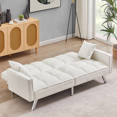 74.4 Upholstered Velvet Tufted Sofa Sleeper Bed With Square Arms